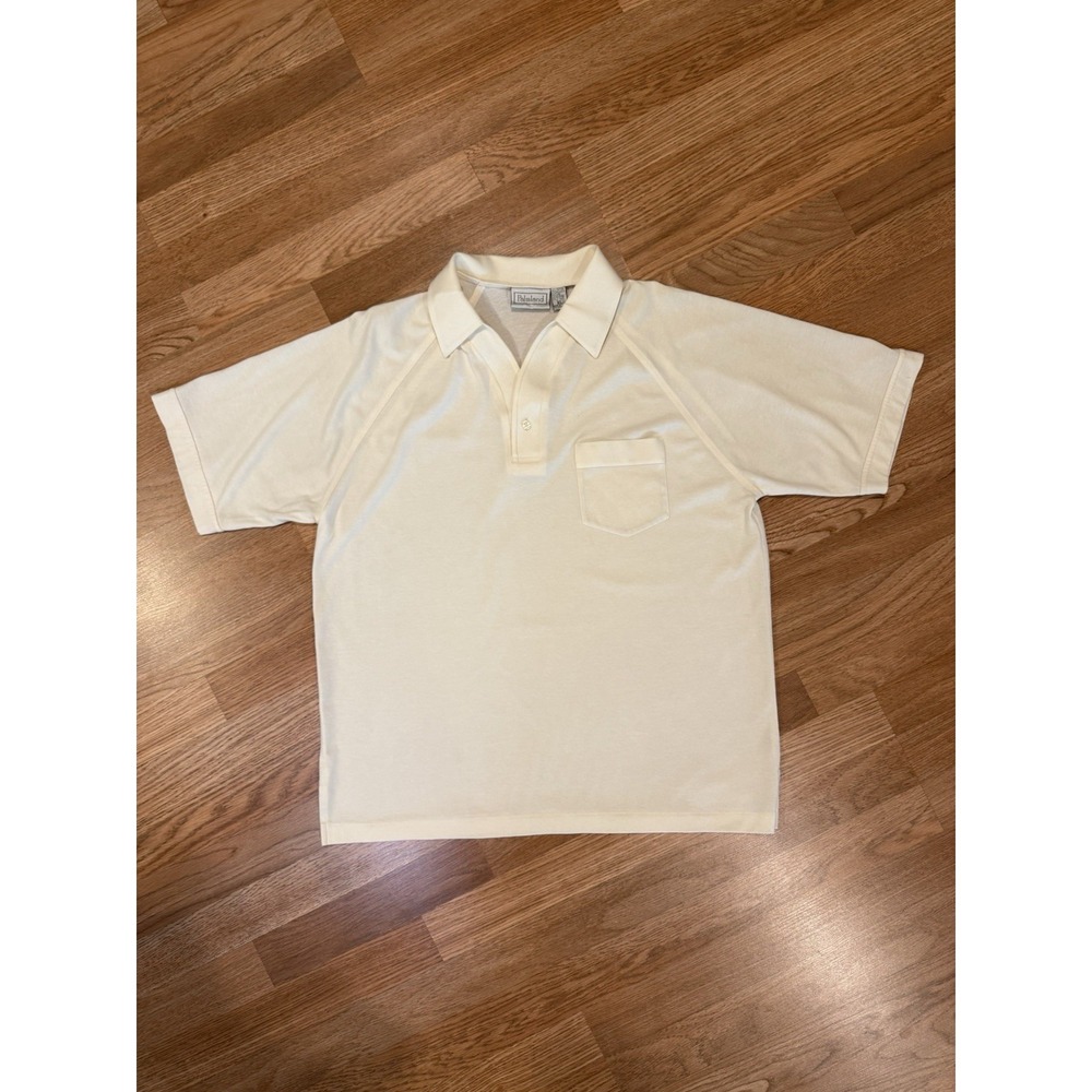 Vintage Palmland Short Sleeve Polo Shirt Mens XL Ivory 70s 80s Grandpa Academia